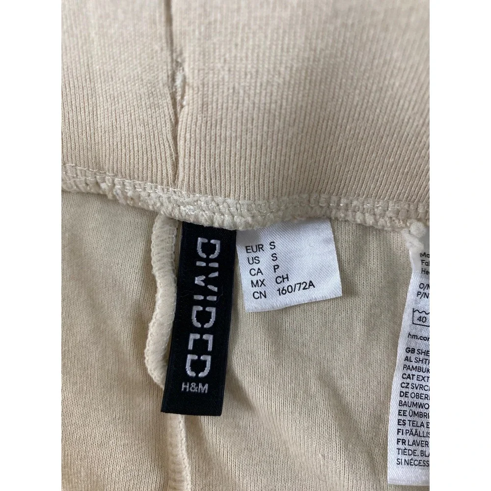 HM Divided Beige Cotton Jersey Midi Skirt Drawstring Lettuce Edge Hem Small